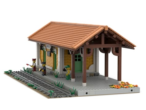 Small Train Station, Lego Train Station, Table Lego, Lego City Train, Lego Designs, Minecraft Village, City Ideas, Lego Train, Minecraft Structures