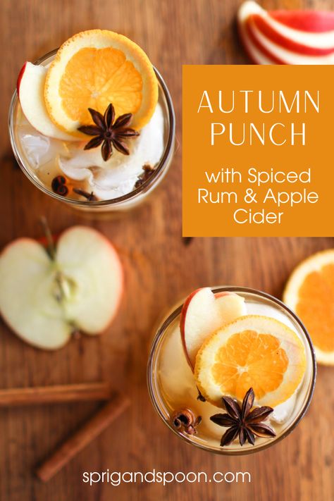 This autumn punch with spiced rum and apple cider is the perfect fall cocktail! With a big batch recipe that is perfect for autumn parties and Thanksgiving gatherings, everyone will love this simple, tasty punch. Fall Cocktail For A Crowd, Thanksgiving Alcoholic Punch, Halloween Apple Cider Punch, Apple Cider Punch Alcohol, Cider Cocktails Fall, Cozy Fall Cocktail, Fall Big Batch Cocktail Recipes, Fall Rum Punch Recipes, Fall Big Batch Cocktails