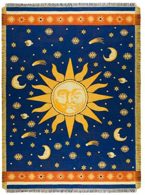 Sun Moon Crochet Blanket, Sun Moon Bedding, Sun And Moon Blanket, Sun Tapestry Bedroom, Sun Moon Blanket, Sun Blanket, Hippie Sun, Furniture Aesthetic, Moon Blanket