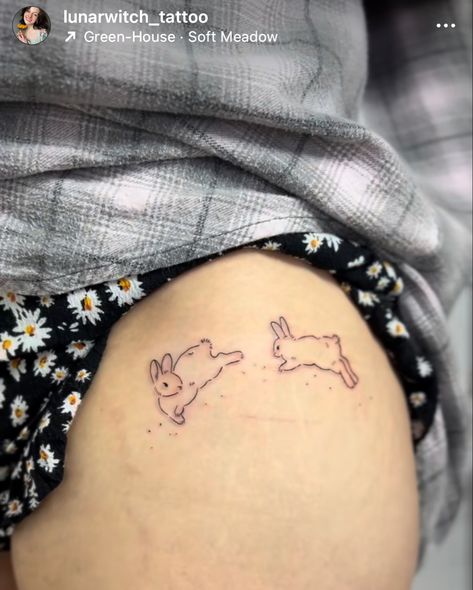 Rabbit Tattoo Placement, Bunny Jumping Tattoo, Bunny Ankle Tattoo, Rabbit Knee Tattoo, 2 Bunny Tattoo, 2 Bunnies Tattoo, Two Bunny Tattoo, Two Rabbits Tattoo, Jumping Bunny Tattoo