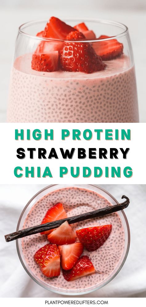 This high-protein strawberry chia seed pudding is both healthy and easy to make. Perfect as a high-protein vegan breakfast or vegan dessert that you can add to your own list of chia seed pudding recipes. On top of that, it's dairy-free as well. Give it a try! Gluten Free Dairy Free Chia Seed Pudding, Chia Seed Protein Smoothie, Recipes That Use Chia Seeds, Strawberry Chia Smoothie, Healthy Chia Seed Breakfast, Chia Seed Pudding With Milk, Pb Chia Pudding, Diy Chia Seed Pudding, High Protein Chia Seed Recipes