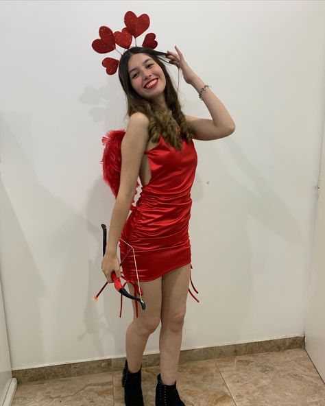 Valentine’s Day Halloween Costume, Cupid Costume Womens, Cupid Costume Ideas, Red Dress Halloween Costume Ideas, Halloween Costumes Trendy, Cupid Halloween Costume, Halloween Constumes, Red Dress Halloween Costume, Cupid Costume