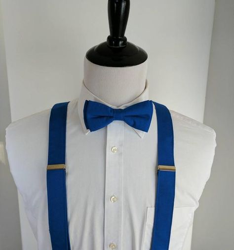 Blue Bow Tie, Suspenders, Bowtie, Royal, Wedding, Teen, Youth, 2 weeks before shipping Blue Bow Tie And Suspenders, Chambelanes Outfits Quinceanera, Chambelan Outfits, Blue Quinceanera Theme, Chambelanes Outfits, Royal Blue Bow Tie, Beauty And The Beast Quince, Royal Blue Quince, Royal Blue Quinceanera