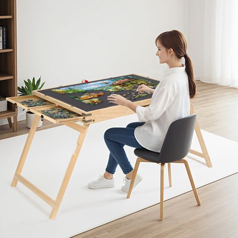 Rose Home Fashion 2.3' Puzzle Table With Drawers And Legs Fit For Most 1500 Pieces Jigsaw | Wayfair Puzzle Table In Living Room, Sort By Color, Puzzle Table, Sliding Drawers, Table With Drawers, Teen Bedroom Furniture, Door Hardware Interior, Custom Kitchen Cabinets, Teen Bedding