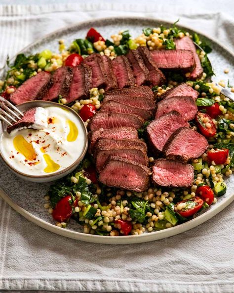 Lamb Backstrap Recipes, Lamb Backstrap, Pearl Couscous Recipes, Foreign Recipes, Backstrap Recipes, Tin Eats, Lamb Salad, Lamb Dinner, Invest In Your Health