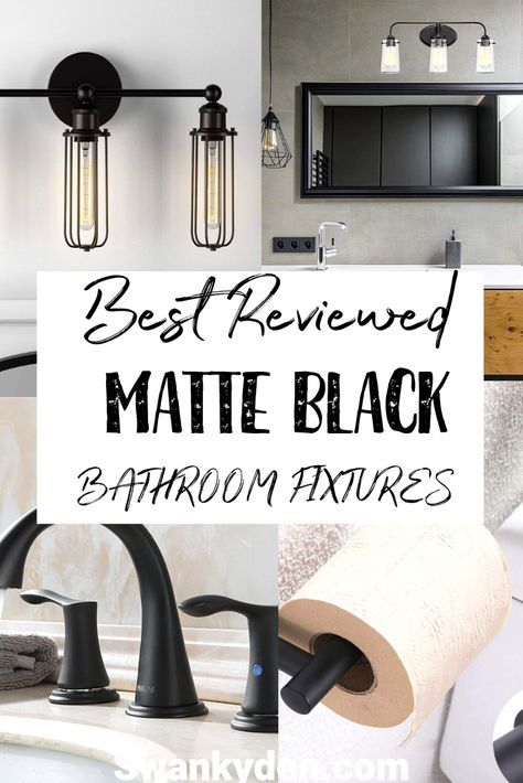 Black Hardware Bathroom, Matte Black Everything, Matte Black Bathroom Fixtures, Black Bathroom Light Fixtures, Black Bathroom Fixtures, Matte Black Bathroom Accessories, Black Bathroom Hardware, Black Bathroom Light, Black Faucet Bathroom