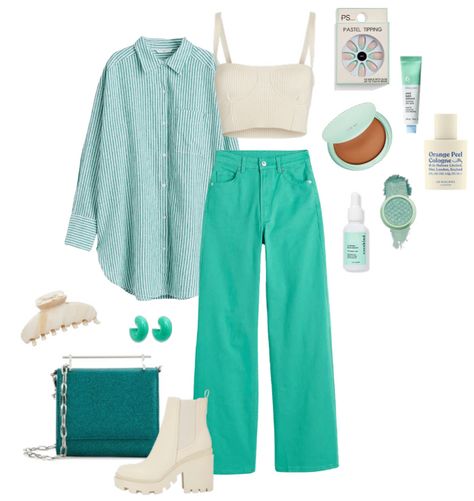 Turquoise Outfit Aesthetic, Teal Outfit Ideas, Pressure Oc, Clothes Polyvore, French Girl Outfits, Teal Outfit, Dunk Outfits, Turquoise Jeans, Turquoise Clothes