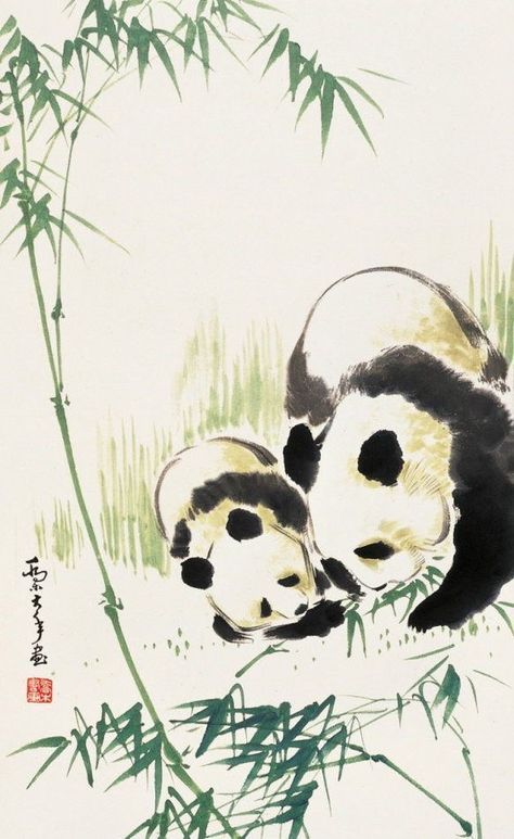 Panda Artwork, Painting Japanese, Panda Painting, Chinese Drawings, Sumi E Painting, Japan Painting, Japanese Watercolor, Chinese Art Painting, Japanese Artwork