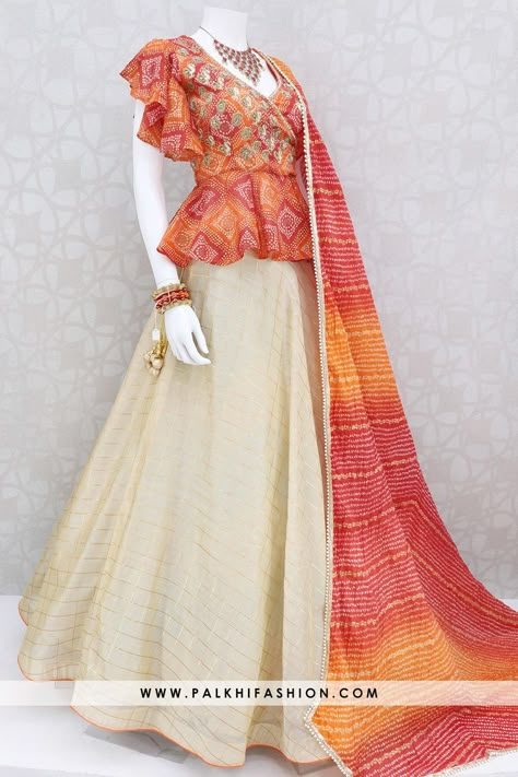 Lehenga Choli: Lehenga Choli Online Shopping for Wedding & Reception Traditional Top Design, Chaniya Choli Designs Weddings Crop Tops, Paplon Design, Bandhani Lehenga Ghagra Choli, Crop Top Designs For Lehenga, Bandhani Choli, Crop Top Lehenga With Dupatta, Bandhani Dress Party Wear, Bandhani Lehenga