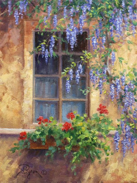 Oil Painting Demos, William Byron, Simple Oil Painting, Painting Demo, Painting Inspo, 수채화 그림, Oil Painting Flowers, Window Art, Impressionist Paintings