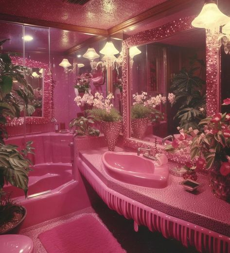 Sink, pink, bathroom, inspiring, aesthetic Pink House Interior, Pink Powder Room, 80s House, Houses In France, Pink Powder, Dream Bath, Pink Baths, Deco Bathroom, Apartment Decor Inspiration