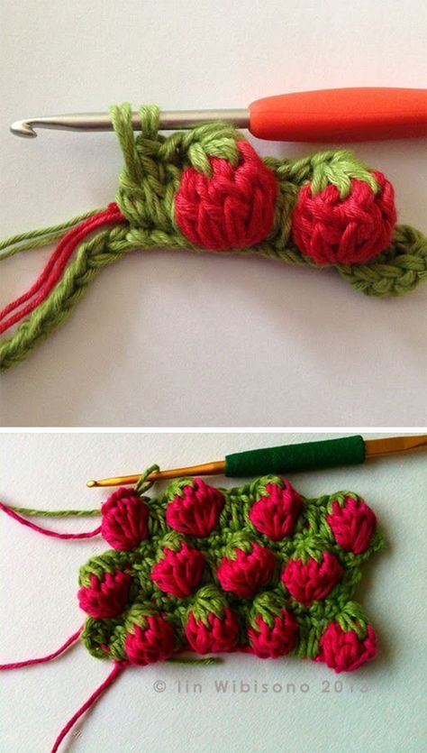 Strawberry Stitch Crochet, Strawberry Stitch, Projek Mengait, Flower Clothes, Stitch Crochet Pattern, Crochet Pattern Tutorial, Crochet Strawberry, Confection Au Crochet, Trendy Crochet