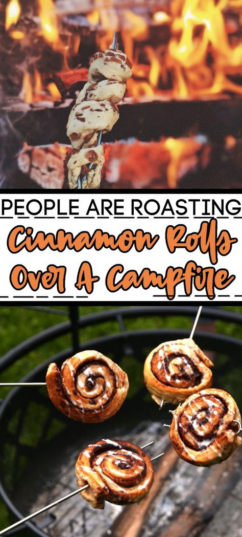 Things To Roast On A Campfire, Campfire Orange Cinnamon Rolls, Cinnamon Roll Campfire, Campfire Cinnamon Roll Ups, Cinnamon Rolls Campfire, Roasting Over A Campfire, Campfire Crescent Rolls, Foods To Roast On Campfire, Cinnamon Rolls Over Campfire