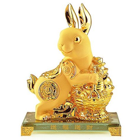 Chinese Zodiac Rabbit, Gold Rabbit, Chinese Arts And Crafts, Chinese Zodiac Dragon, Dragon Snake, Golden Rabbit, Decor Statue, Beautiful Flower Drawings, Rabbit Gifts