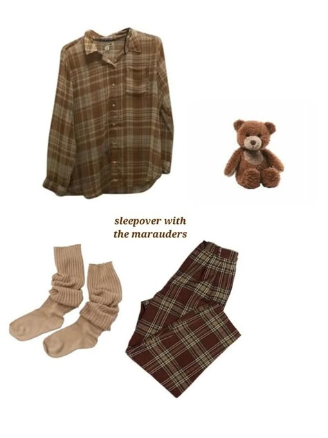 Dark Academia Pajamas Aesthetic, Cozy Academia Aesthetic Outfit, Mauraders Outfits, Dark Academia Pajamas, Marauders Era Outfits, Brown Pajamas, Fall Pjs, Harry Potter Pajamas, Pjs Aesthetic