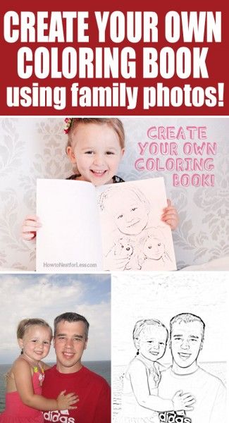 How to make your own coloring book using family photos! How cool! Turn Pictures Into Coloring Pages, How To Make A Colouring Book, Make Your Own Coloring Book, How To Make A Coloring Book, Diy Coloring Book, Personalized Coloring Book, Photo Crafts, Family Coloring, Chevrolet Traverse