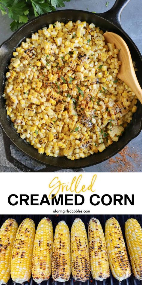 Grilled Creamed Corn, Grilled Corn Side Dish, Charred Cream Corn, Corn Recipes Healthy, Thanksgiving Corn Recipes, Fall Grilling, Grilled Corn Recipes, Sweet Corn Recipes, Corn Side Dish