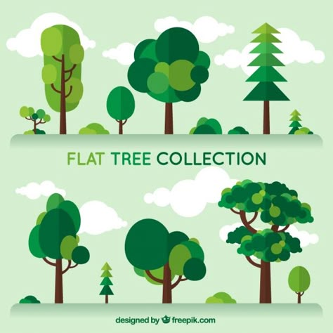 Set trees of different kind in flat design Free Vector Flat Tree, Illustration Design Graphique, 심플한 그림, Cartoon Trees, Flat Design Illustration, Tree Logos, Floral Branch, Tree Graphic, Affinity Designer