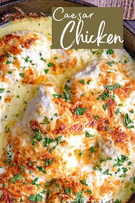 See how easy it is to make this One pot chicken dinner with Caesar flavors. Easy weeknight dinner recipe Creamy Caesar Chicken And Mushroom Bake, Caesar Chicken With Asparagus, Caesar Dressing Chicken, Cesar Chicken, Weeknight Chicken, Caesar Chicken, Traditional Thanksgiving Menu, The Cookie Rookie, Easy Chicken Breast