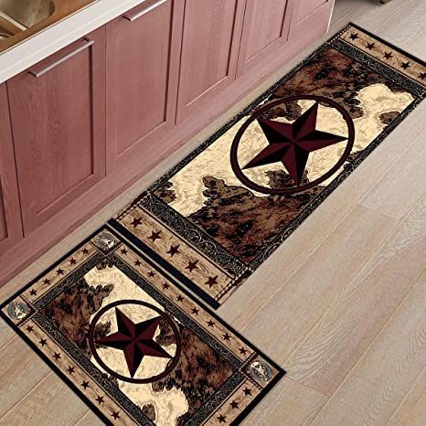 Kitchen Mat Cushioned Comfort Runner Carpets Standing Floor Mats 2 PCS, Non-Slip Microfiber Kitchen Rugs and Mats for Bathroom Sink Laundry, Vintage Western Texas Star Map on Barn Wood Plank Doormat Bath Runner Rugs, Vintage Style Kitchen, Western Kitchen, Kitchen Rugs And Mats, Texas Star, Bathroom Decor Sets, Mat Kitchen, Kitchen Carpet, Kitchen Mats