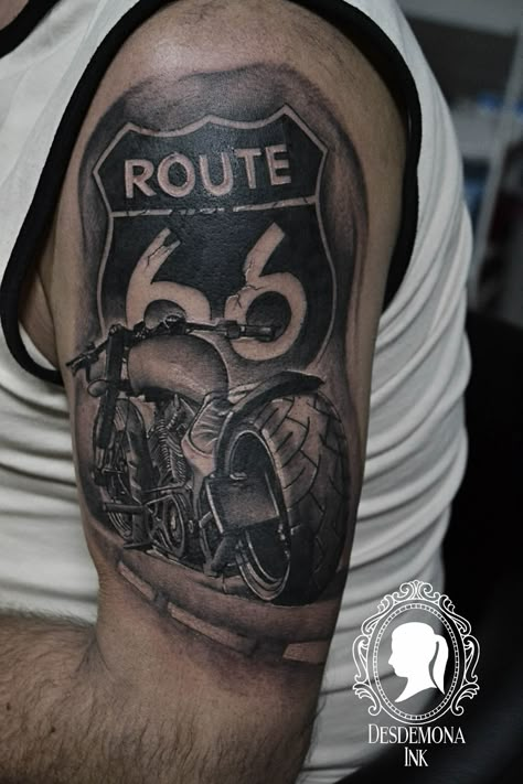 Route 66 Tattoo, Acdc Tattoo, New Mexico Tattoo, Biker Tattoos Designs, Tattoo Hd, Motocykle Harley Davidson, Hot Rod Tattoo, Hd Tattoos, Gear Tattoo