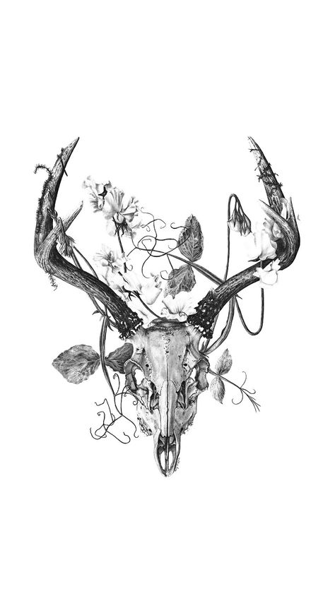 Animal Skull Wallpaper, Skull Art Animal, Animal Skull Art, Deer Skull Tattoos, Deer Skull Art, Bull Skull Tattoos, Tier Tattoo, Nature Tattoo Sleeve, Armband Tattoos