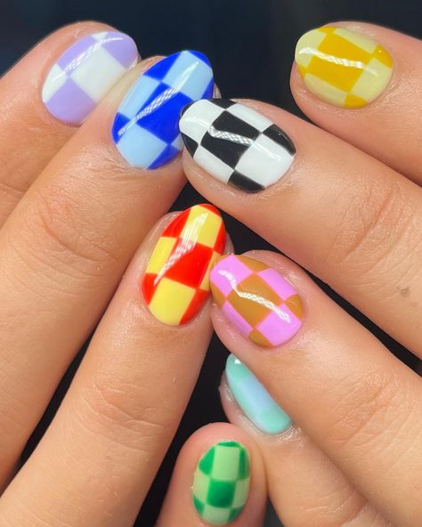 Checkerboard is so much better when it’s multicoloured 😍 Using all @the_gelbottle_inc @nafprofessionals & @brillbirduk #nailitdaily… | Instagram Chequered Nails, Checkerboard Nails, Checkered Nails, 2024 Nails, September 22, Nail Art Inspiration, Nail Art, Collage, Nails