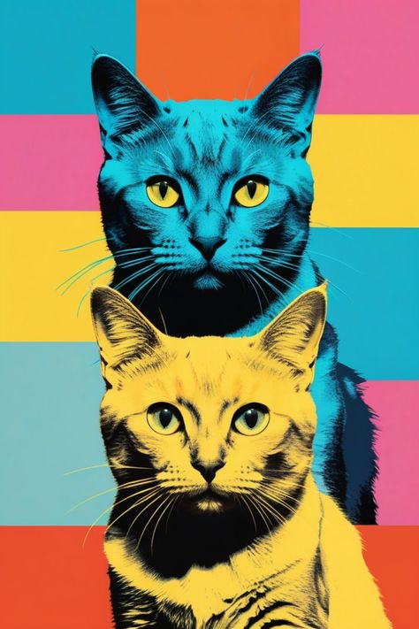 Cat Pop Art, Andy Warhol Style, Andy Warhol Pop Art, Pop Art Cat, Pop Art Modern, Andy Warhol Art, Pop Art Collage, Warhol Art, Pop Art Animals