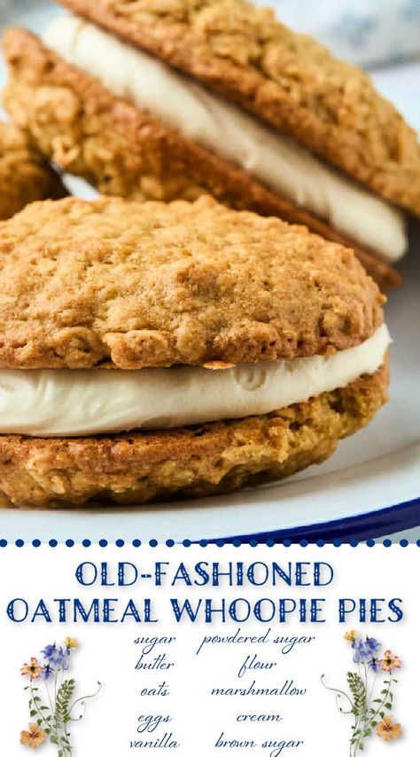 Oatmeal Sandwich Cookies, Soft Chewy Oatmeal Cookies, Chewy Oatmeal Cookies, Oatmeal Creme Pie, Cookie Sandwich Recipes, Whoopie Pie Recipe, Fall Fun Food, Cookie Sandwich, Bake Sale Recipes