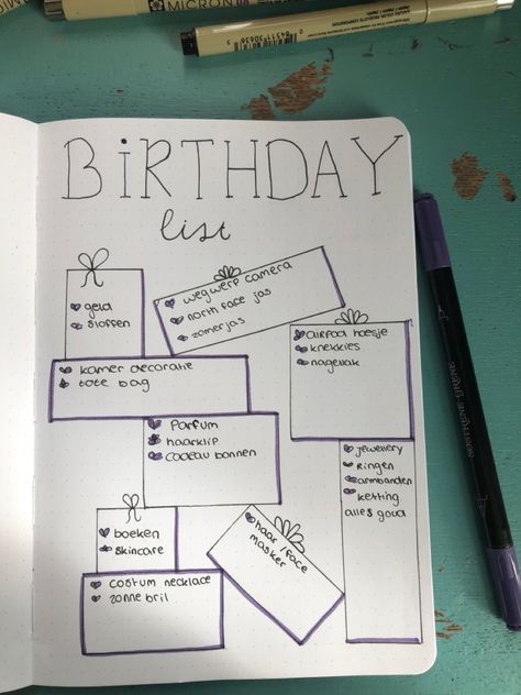 Birthday List Layout Ideas, Birthday List Layout, Cute Birthday List Ideas, Inside Of Cards Ideas Birthday, Birthday List Ideas On Paper, Scrapbook Theme Ideas List, Birthday Dairy Ideas, Aesthetic Birthday List, Birthday List Aesthetic