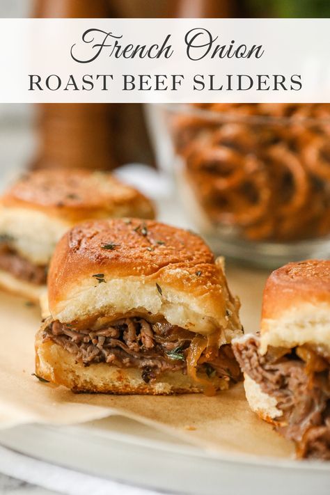 French Onion Roast, Diy Football Field, Roast Beef Sliders Recipes, Sliders Recipes Beef, Slider Recipe, Easy Slider Recipes, Sliders Recipes, Beef Appetizers, Roast Beef Sliders