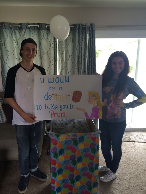 Disney Tangled Promposal! Love my boyfriend!❤️ Disney Themed Promposal, Promposal Ideas Tangled, Tangled Homecoming Proposal, Hoco Proposals Ideas Tangled, Tangled Hoco Proposal, Prom Puns, Tangled Promposal, Disney Promposal, Proposal Ideas Disney