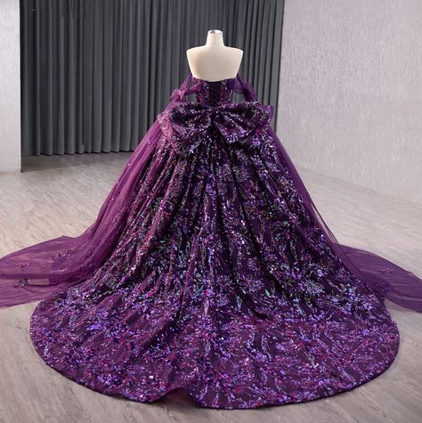 Experience a regal sensation in our exquisite deep purple party ball gown, adorned with luxurious and vibrant multi-colored sequined designs. The stunning sweetheart neckline and fitted bodice add a touch of elegance, while the satin ribbon lace up back allows for a comfortable and customizable fit. Complete with a sweeping train, this gown is sure to make a statement. material: organza color: as shown type: party ball gown built in bra sweetheart neckline off the shoulder long drape train as shown lace up back original photos Plum Quinceanera Dresses, Quinceanera Dresses Dark Purple, Royal Purple Quinceanera Dresses, Dark Purple Quinceanera Theme, Dark Purple Quinceanera Dresses, Slay Dresses, Sweetheart Neckline Off The Shoulder, Quinceanera Dresses Red, Purple Quinceanera Dresses