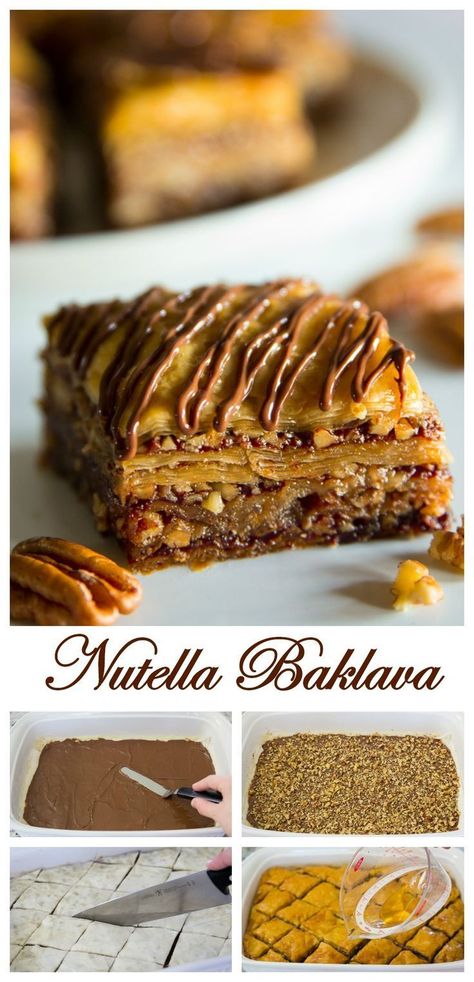 Easy Pecan Desserts, Pecan Desserts Easy, Nutella Baklava, Pecan Dessert Recipes, Recipe With Nutella, Baklava Recipe Easy, Phyllo Recipes, Nutella Recipes Easy, Desserts Thanksgiving