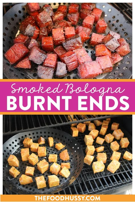 Bologna Burnt Ends Smoker, Smoked Bologna Pellet Grill, Smoked Bologna Chub, Burnt Ends Bologna, Smoked Baloney Recipe, Smoked Bologna Burnt Ends, Smoked Burnt Ends, Bologna Burnt Ends, Smoked Bologna Recipes