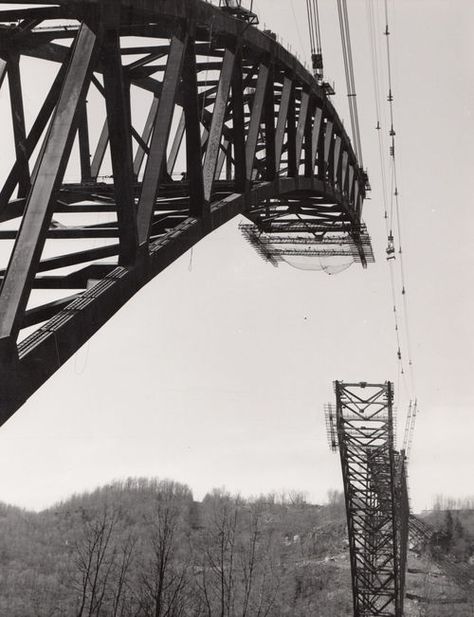 Vintage West Virginia: New River Gorge Bridge construction New River Gorge Bridge, Bridge Construction, New River Gorge, High Tension, New River, The Bridge, West Virginia, Under Construction, Painting Ideas