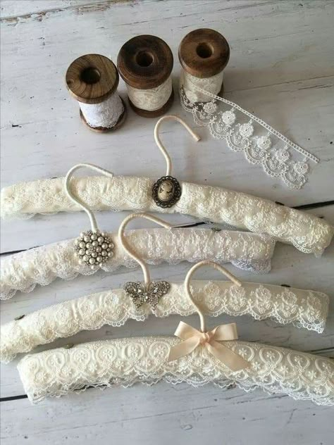 Fabric Covered Hangers, Covered Hangers, Hanger Covers, Wedding Dress Keepsake, Covered Coat Hangers, Diy Clothes Hangers, Fabric Hanger, Wedding Dress Crafts, Lace Projects