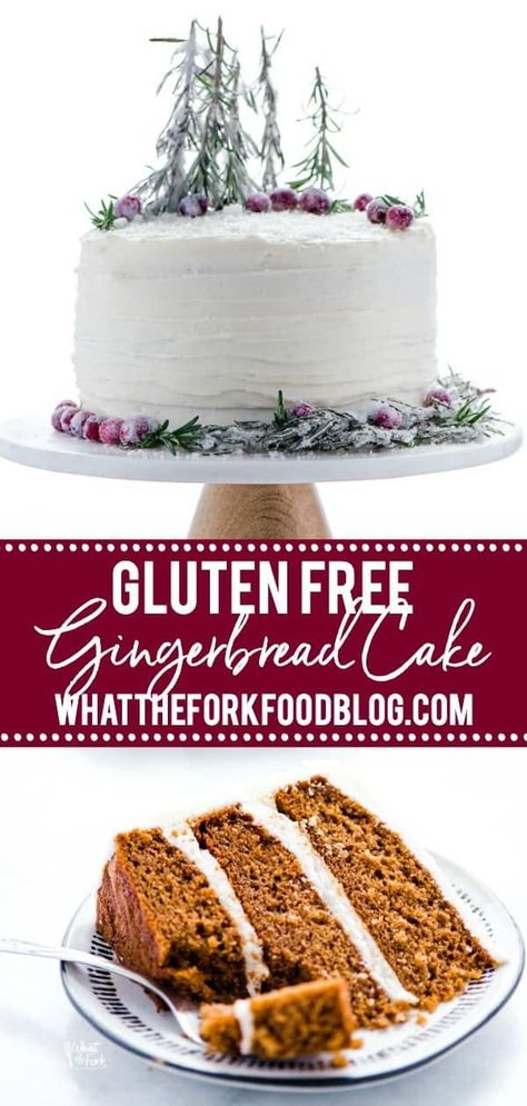 This show-stopping 3-layer gluten free gingerbread cake from What the Fork is the most amazing gluten free cake you’ll ever have! It’s moist with the perfect crumb and texture. It’s perfectly spiced and pairs perfectly with cream cheese frosting. This cake is very simple to make and doesn’t require a stand mixer or hand mixer, it can all be mixed by hand! If you don’t want a 3 layer cake, it can also be baked as a 9x13 cake. It’s the ultimate Christmas cake! Easy Gingerbread Cake, Gluten Free Gingerbread Cake, 9x13 Cake, 3 Layer Cake, Mouthwatering Desserts, Gingerbread Cake Recipe, Gluten Free Gingerbread, Gluten Free Christmas, Dinner Club