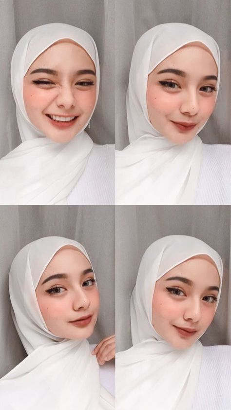 Makeup Looks Hijab, Hijabi Selfie Ideas, Selfie Ideas Hijab, Make Up Wisuda, Selfie Hijab, Haircut Selfie, Photo Hijab, Sweet Makeup, Stylish Hijab