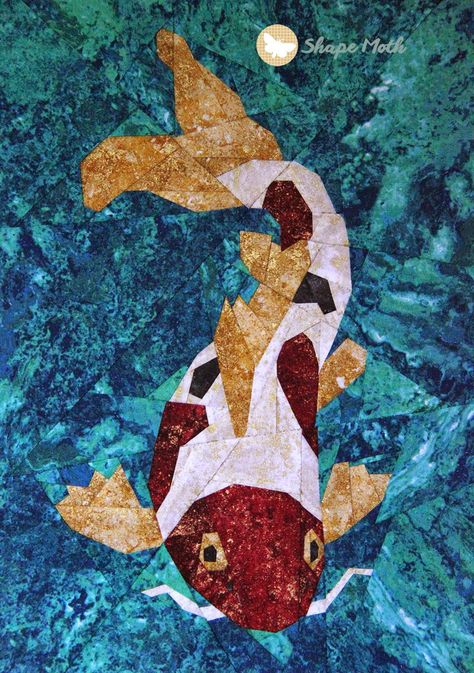 Shape Moth: paper pieced quilt pattern Koi Fish Quilt Pattern, Koi Quilt, Fish Patchwork, Fish Quilts, Fish Quilt Pattern, Story Quilts, Canadian Quilts, Asian Fish, Quilt Journal