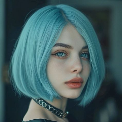 Cyan Hair Color, Cyan Hair, Short Bleached Hair, Short Blue Hair, Bob Hair Color, Cinematic Lighting, Different Hair Colors, Haircut For Older Women, Trendy Hair Color