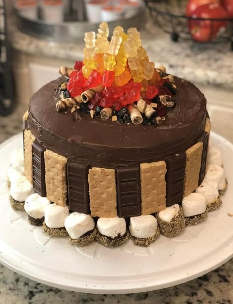 Campfire Birthday, Campfire Cake, Camping Cakes, Fancy Cakes, Food Cakes, Creative Cakes, Sweets Treats, Cute Cakes, Let Them Eat Cake