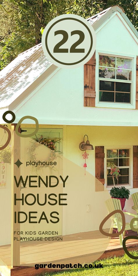 Outdoor Wendy House Ideas, Playhouse Decorating Ideas, Kids Garden Playhouse, Wendy House Ideas, Converted Shed, Playhouse Decor, Kids House Garden, Playhouse Design, Wood Playhouse