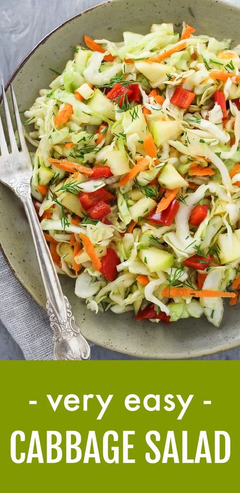 This healthy cabbage salad is budget-friendly, delicious, and very easy to make. It tastes great fresh as well as the next day so it's a perfect recipe for making a big batch to enjoy for a couple of days. A great salad for summer BBQ as well as for the Thanksgiving dinner. #cabbage #salad #recipe #plantbased #cleaneating Raw Cabbage Recipe, Easy Cabbage Salad, Healthy Cabbage Salad, Dinner Cabbage, Healthiest Foods To Eat, Cabbage Salad Recipe, Healthy Cabbage, Salad For Summer, Cabbage Recipes Healthy