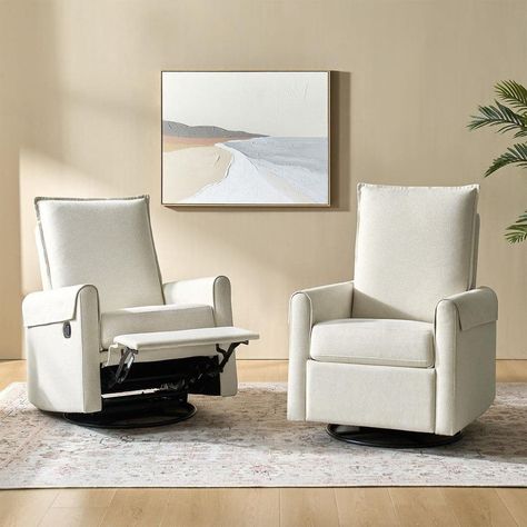 Designed with a sleek, minimalist look, the modern-style nursery recliner set features a slipcovered design that is removable and washable, ensuring easy maintenance and durability. The recliner set boasts manual reclining, rocking, and 360-degree swivel functions, providing you with relaxation and convenience. Whether you're reclining back to unwind or gently rocking for extra comfort, this chair set caters to your every need. The soft fabric upholstery adds a cozy touch to your seating experie Nursery Recliner, Fabric Upholstery, Interior Furniture, Reading Nook, Seat Cushion, Chair Set, Slipcovers, 360 Degree, Recliner