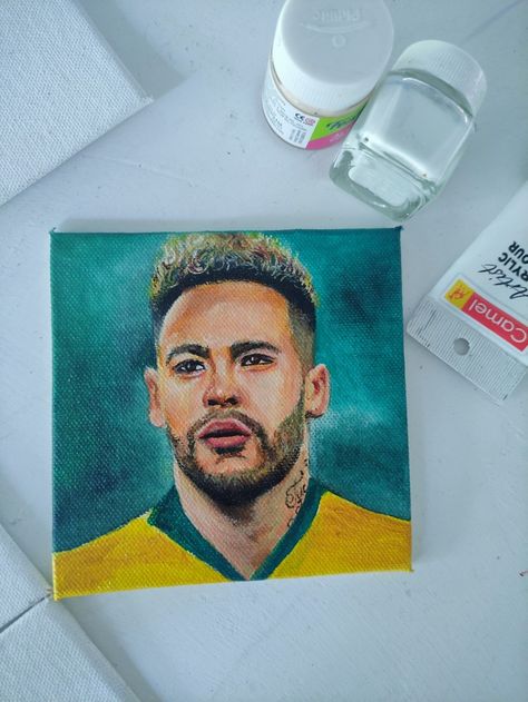 Neymar painting, brazil fan art, neymar art. Worldcup tribute. Worldcup painting, neymar acrylic painting, neymar sketch, neymar drawing, brazil fan art Neymar Painting, Painting On Mini Canvas, Football Canvas, Brazil Art, Neymar Football, Small Canvas Art, Small Canvas, Mini Canvas, Canvas Board