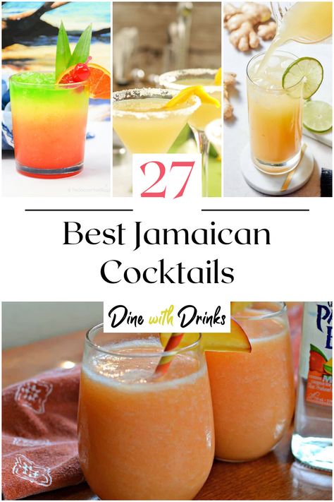 Collage of 4 jamaican cocktails. Island Drinks Recipes, Jamaican Cocktails Drink Recipes, Jamaican Alcoholic Drinks, Jamaican Rum Drinks, Carribean Drinks Cocktails, Jamaican Drink Recipes, Caribbean Drinks Alcohol, Jamaican Me Happy Drink Recipe, Jamaican Party Ideas