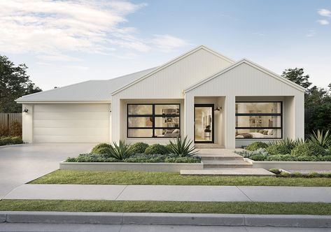 White Brick Facade House, Front Facade Australia, Modern Weatherboard House, Scandi Facade, Coastal Facade, Acreage Living, Facade Ideas, Weatherboard House, House Facade