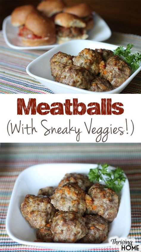 Delicious meatball recipe for either subs or to go on pasta. Not only are the meatballs super flavorful, but they are also packed with veggies! Make a freezer meal out of them by doubling the batch and freezing them (uncooked). Sneaky Veggies, Delicious Meatballs, Veggie Meatballs, Kids Treats, Toddler Foods, Kid Meals, Tasty Meatballs, Healthy Freezer Meals, Meatball Recipe