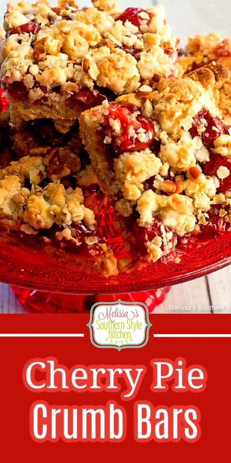 Cherry Pie Crumb Bars Cherry Pie Crumb Bars, Cherry Crumb Pie, Easy Cherry Pie, Pecan Cheesecake Bars, Recipe Using Lemons, Cherry Pie Bars, Cookie Bars Easy, Easy Bar Recipes, Cherry Bars